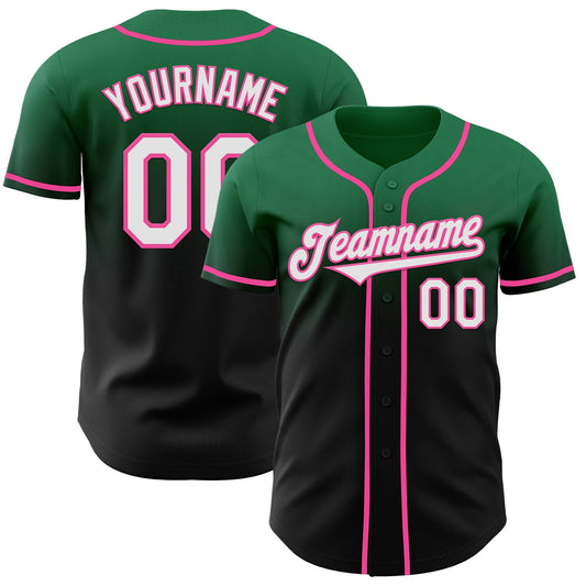 Custom Kelly Green Black-Pink Authentic Fade Fashion Baseball Jersey - Sky-Custom