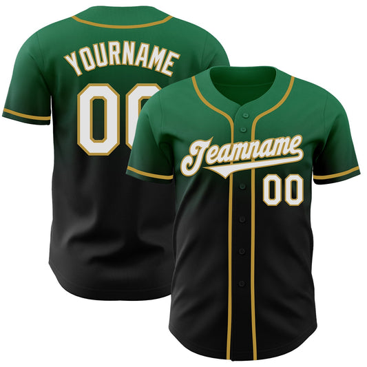 Custom Kelly Green Black-Old Gold Authentic Fade Fashion Baseball Jersey - Sky-Custom