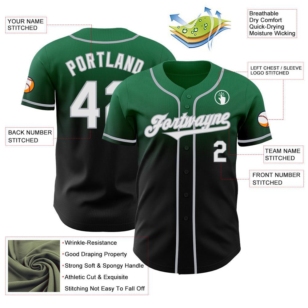 Custom Kelly Green Black-Gray Authentic Fade Fashion Baseball Jersey - Sky-Custom