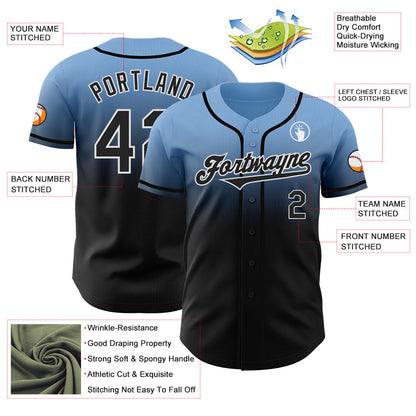 Custom Light Blue Black-White Authentic Fade Fashion Baseball Jersey - Sky-Custom