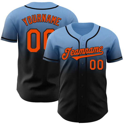 Custom Light Blue Orange-Black Authentic Fade Fashion Baseball Jersey - Sky-Custom