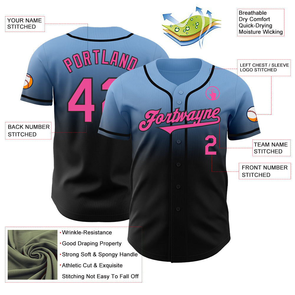 Custom Light Blue Pink-Black Authentic Fade Fashion Baseball Jersey - Sky-Custom