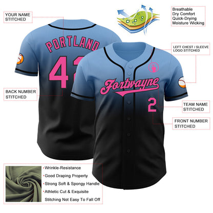 Custom Light Blue Pink-Black Authentic Fade Fashion Baseball Jersey - Sky-Custom