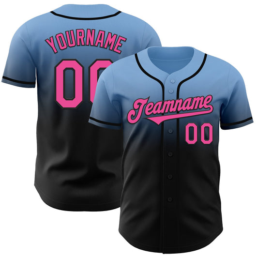 Custom Light Blue Pink-Black Authentic Fade Fashion Baseball Jersey - Sky-Custom