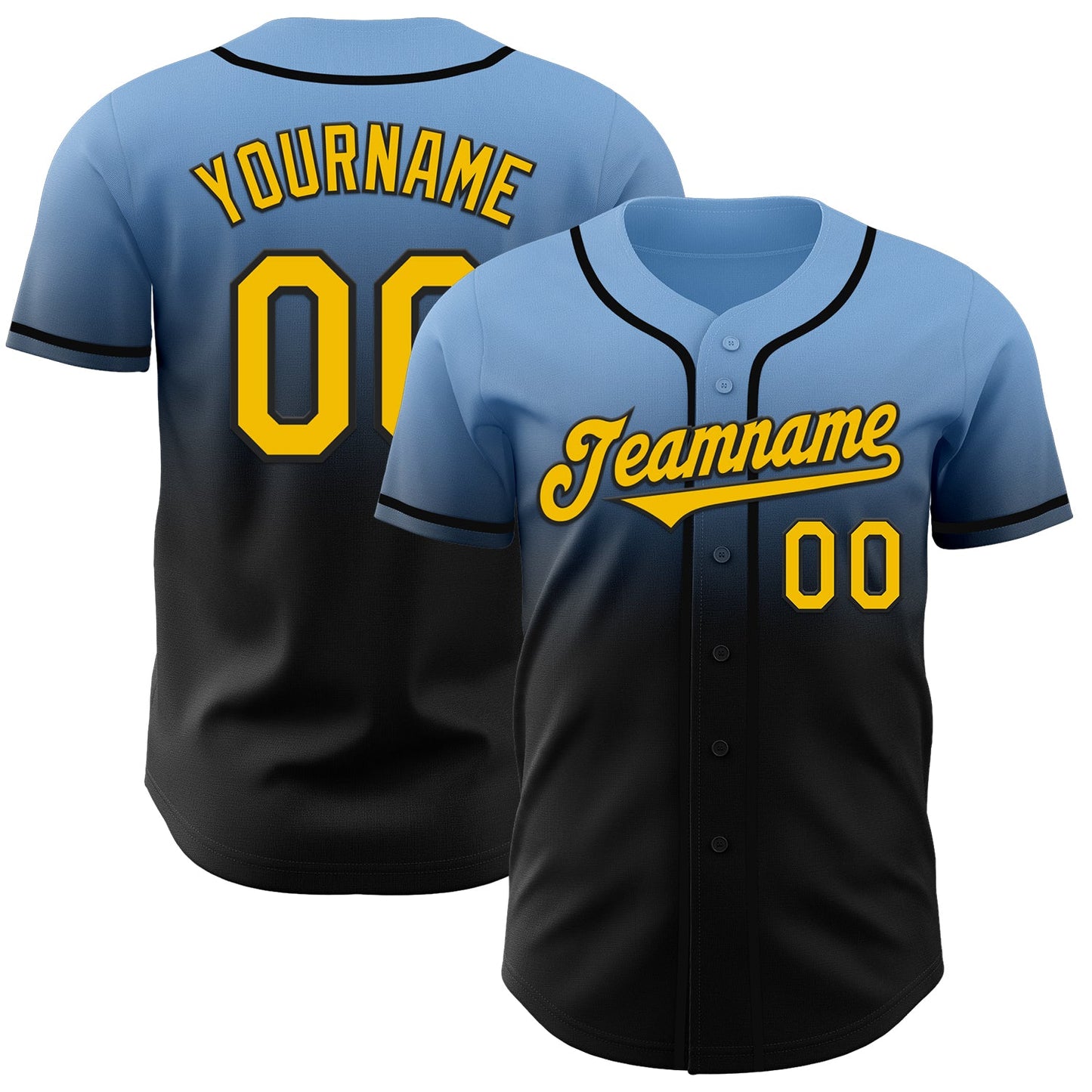 Custom Light Blue Yellow-Black Authentic Fade Fashion Baseball Jersey - Sky-Custom
