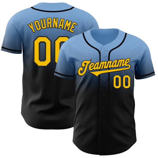Custom Light Blue Yellow-Black Authentic Fade Fashion Baseball Jersey - Sky-Custom