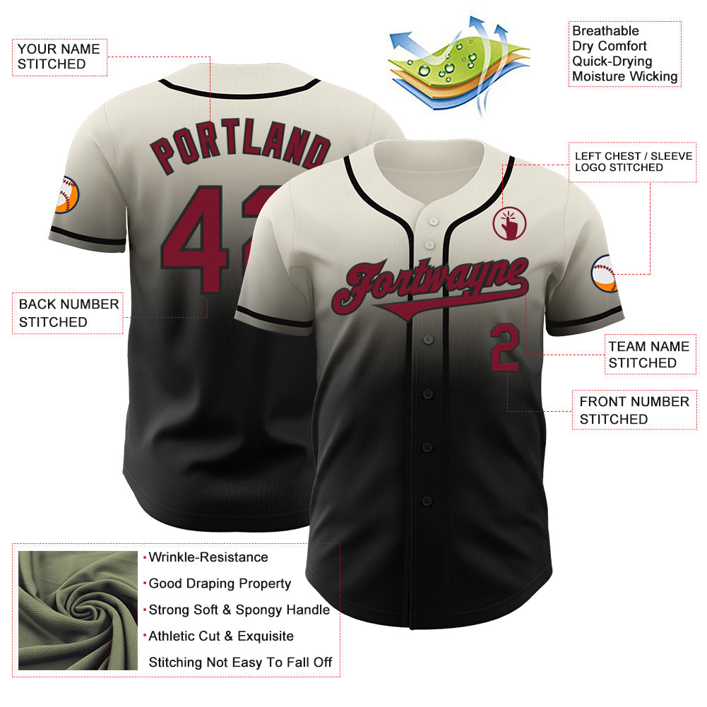 Custom Cream Crimson-Black Authentic Fade Fashion Baseball Jersey - Sky-Custom