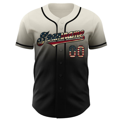 Custom Cream Vintage USA Flag-Black Authentic Fade Fashion Baseball Jersey - Sky-Custom