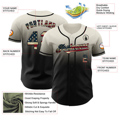 Custom Cream Vintage USA Flag-Black Authentic Fade Fashion Baseball Jersey - Sky-Custom