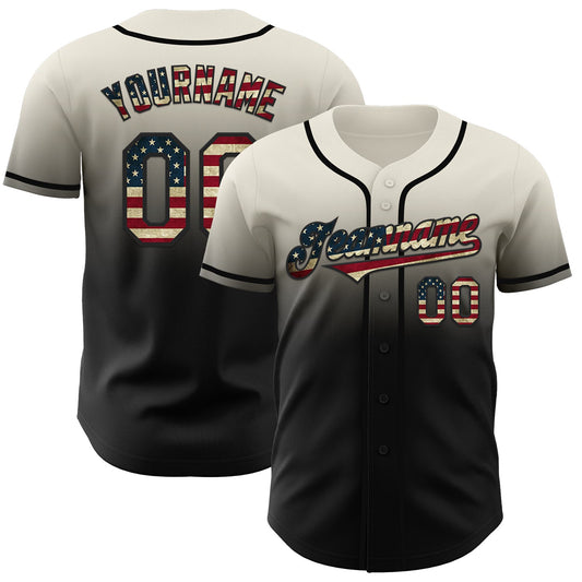 Custom Cream Vintage USA Flag-Black Authentic Fade Fashion Baseball Jersey - Sky-Custom