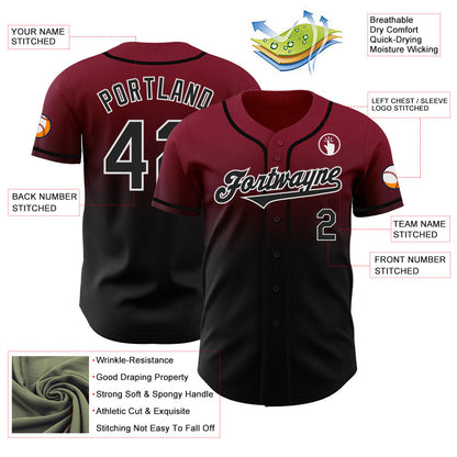 Custom Crimson Black-White Authentic Fade Fashion Baseball Jersey - Sky-Custom