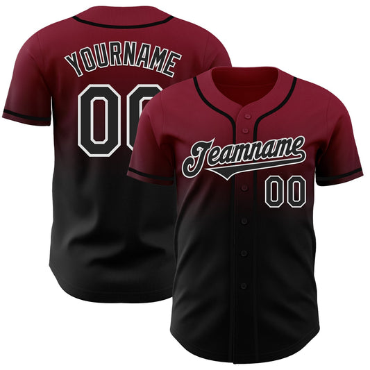 Custom Crimson Black-White Authentic Fade Fashion Baseball Jersey - Sky-Custom
