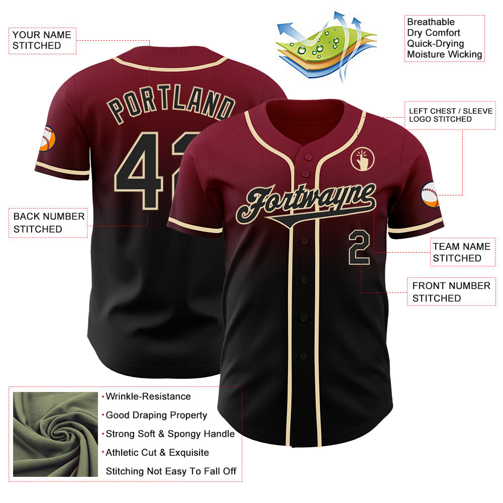 Custom Crimson Black-Cream Authentic Fade Fashion Baseball Jersey - Sky-Custom