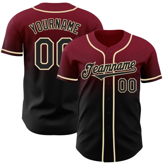 Custom Crimson Black-Cream Authentic Fade Fashion Baseball Jersey - Sky-Custom