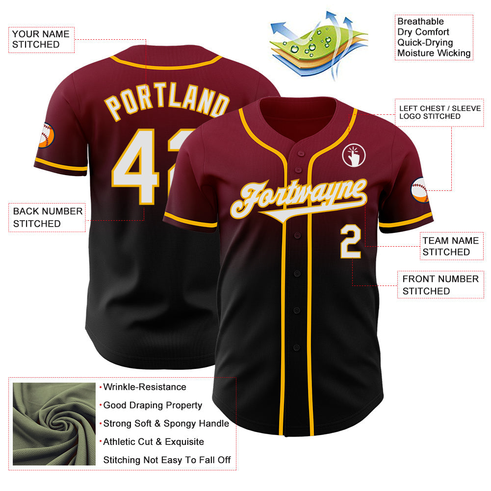 Custom Crimson Black-Gold Authentic Fade Fashion Baseball Jersey - Sky-Custom