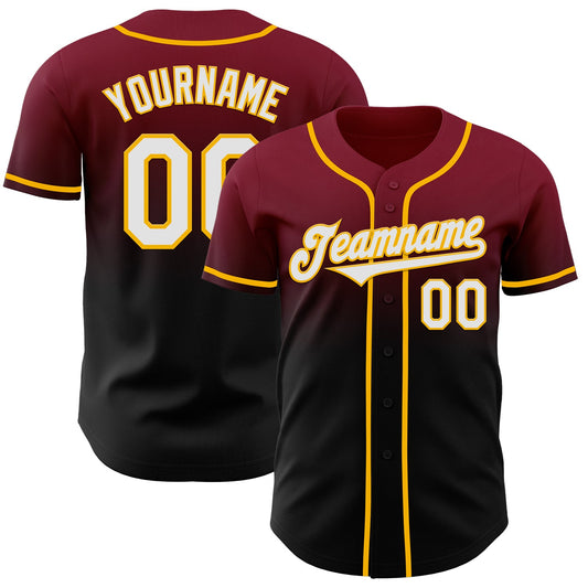 Custom Crimson Black-Gold Authentic Fade Fashion Baseball Jersey - Sky-Custom