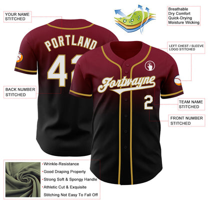 Custom Crimson Black-Old Gold Authentic Fade Fashion Baseball Jersey - Sky-Custom