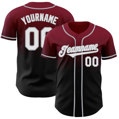Custom Crimson Black-Gray Authentic Fade Fashion Baseball Jersey - Sky-Custom