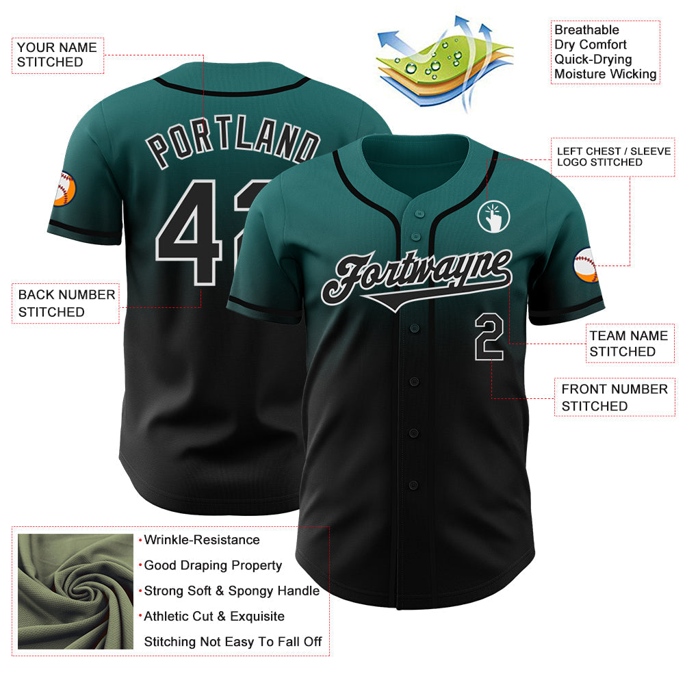 Custom Teal Black-White Authentic Fade Fashion Baseball Jersey - Sky-Custom