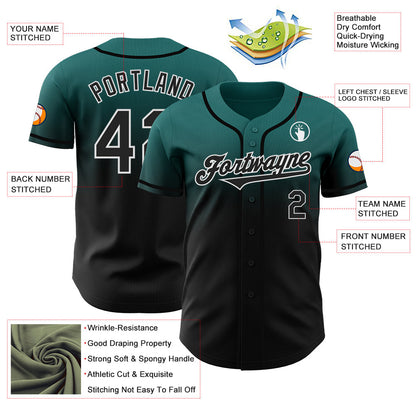 Custom Teal Black-White Authentic Fade Fashion Baseball Jersey - Sky-Custom