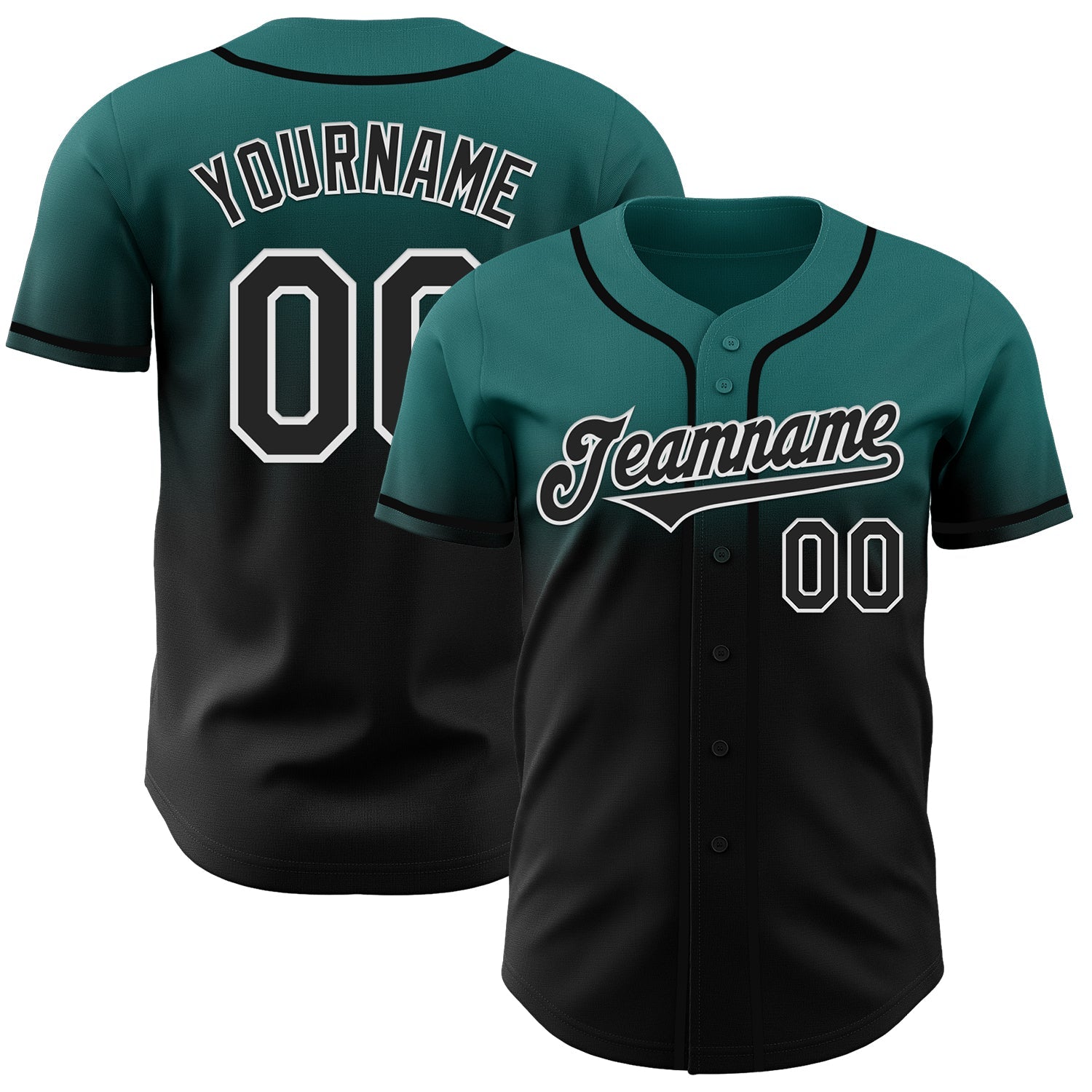 Custom Teal Black-White Authentic Fade Fashion Baseball Jersey - Sky-Custom