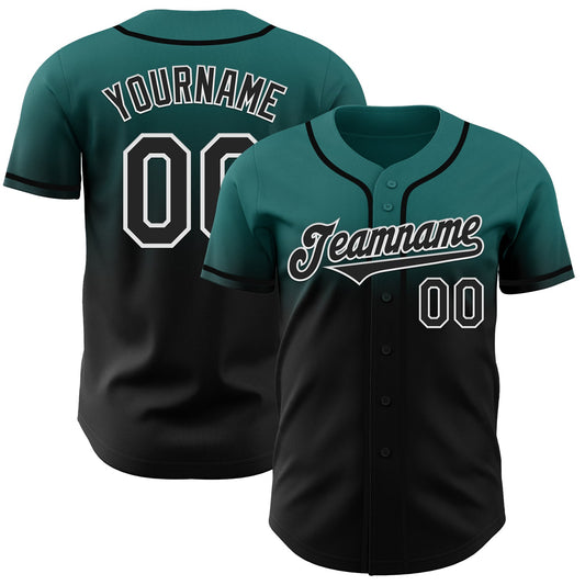 Custom Teal Black-White Authentic Fade Fashion Baseball Jersey - Sky-Custom
