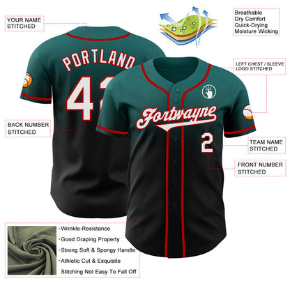 Custom Teal Black-Red Authentic Fade Fashion Baseball Jersey - Sky-Custom