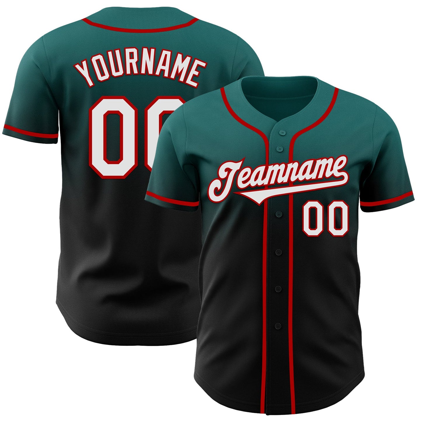 Custom Teal Black-Red Authentic Fade Fashion Baseball Jersey - Sky-Custom