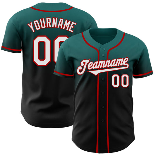 Custom Teal Black-Red Authentic Fade Fashion Baseball Jersey - Sky-Custom