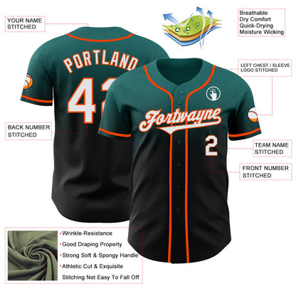 Custom Teal Black-Orange Authentic Fade Fashion Baseball Jersey - Sky-Custom