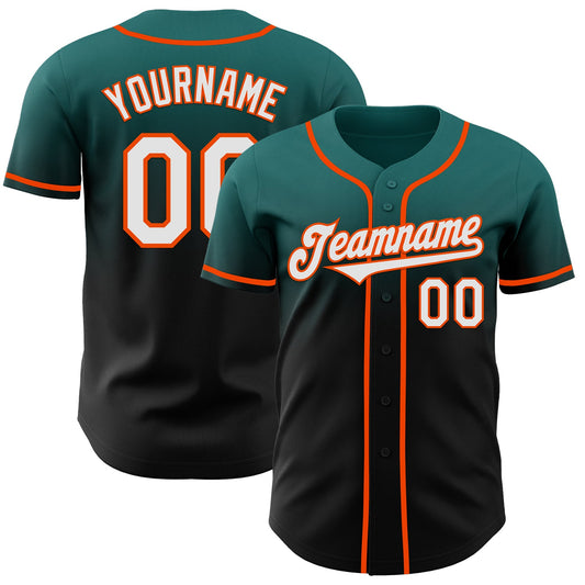 Custom Teal Black-Orange Authentic Fade Fashion Baseball Jersey - Sky-Custom