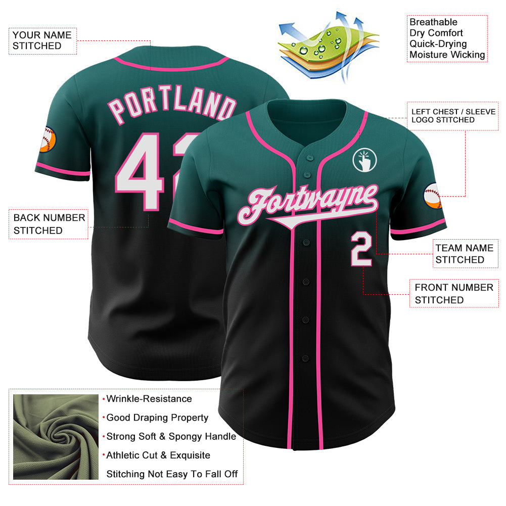 Custom Teal Black-Pink Authentic Fade Fashion Baseball Jersey - Sky-Custom