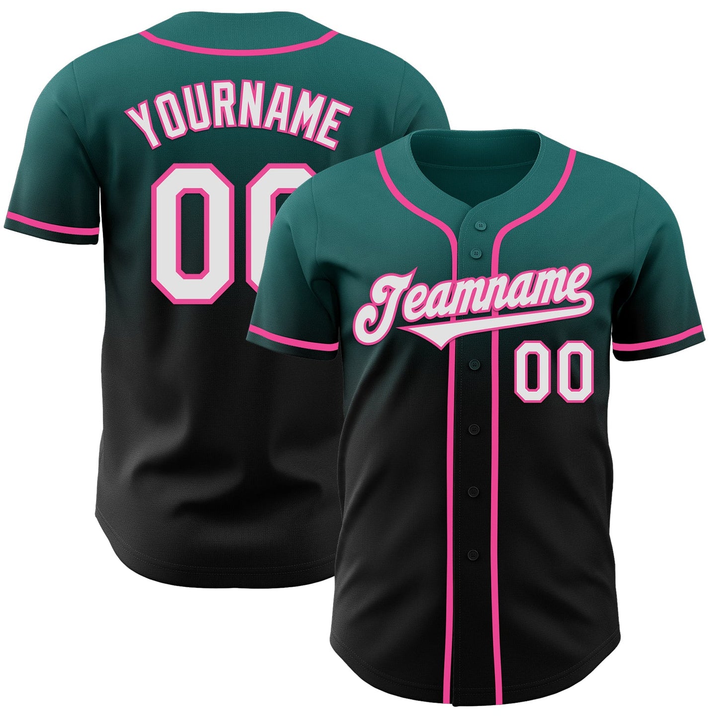Custom Teal Black-Pink Authentic Fade Fashion Baseball Jersey - Sky-Custom