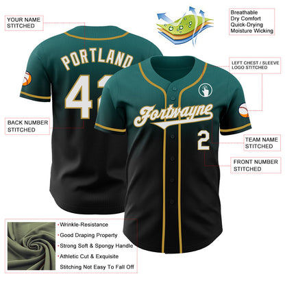 Custom Teal Black-Old Gold Authentic Fade Fashion Baseball Jersey - Sky-Custom