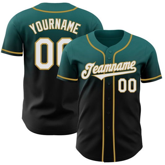 Custom Teal Black-Old Gold Authentic Fade Fashion Baseball Jersey - Sky-Custom