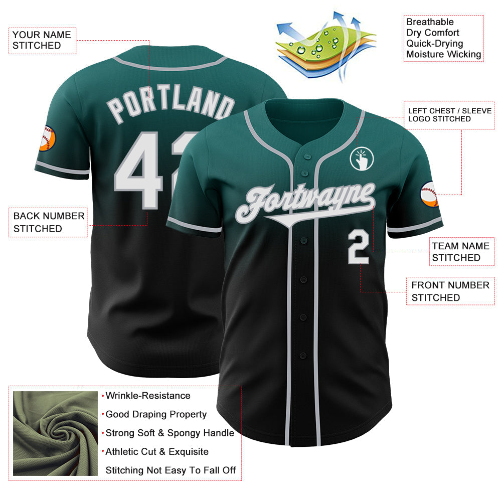 Custom Teal Black-Gray Authentic Fade Fashion Baseball Jersey - Sky-Custom