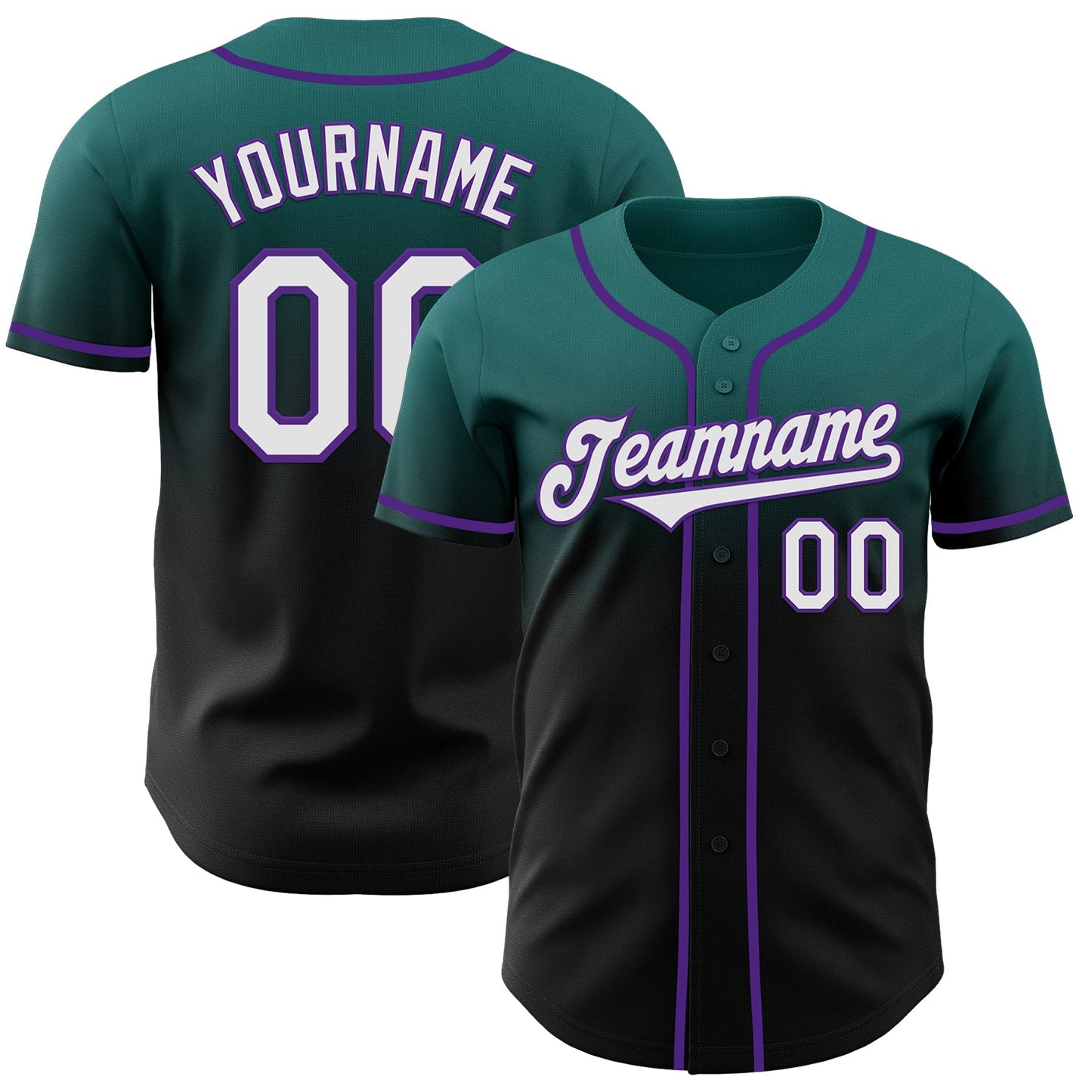 Custom Teal Black-Purple Authentic Fade Fashion Baseball Jersey - Sky-Custom