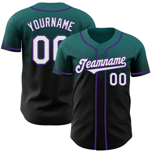 Custom Teal Black-Purple Authentic Fade Fashion Baseball Jersey - Sky-Custom