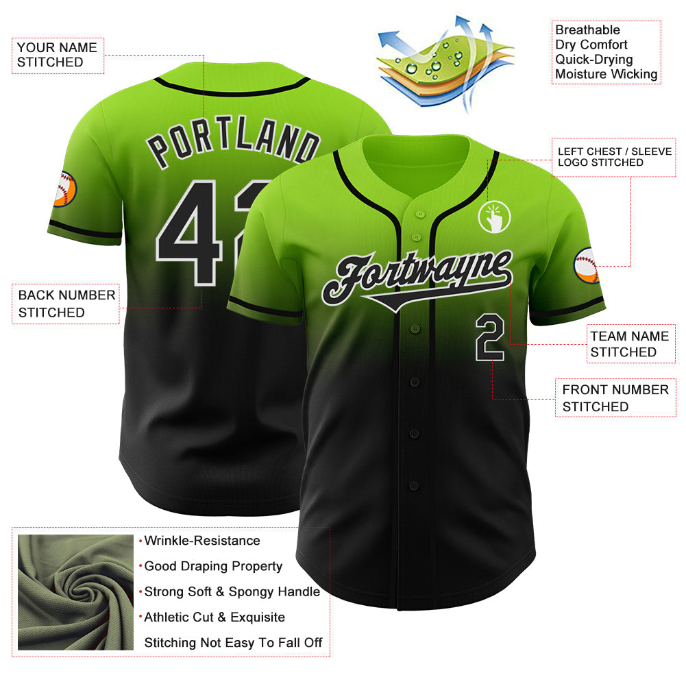 Custom Neon Green Black-White Authentic Fade Fashion Baseball Jersey - Sky-Custom
