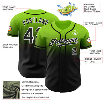 Custom Neon Green Black-White Authentic Fade Fashion Baseball Jersey - Sky-Custom