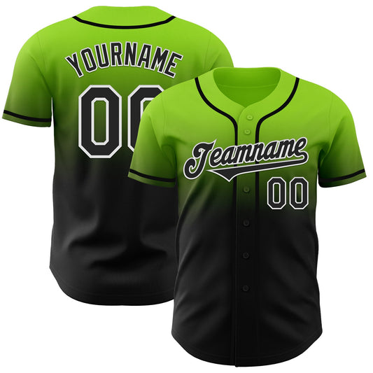 Custom Neon Green Black-White Authentic Fade Fashion Baseball Jersey - Sky-Custom