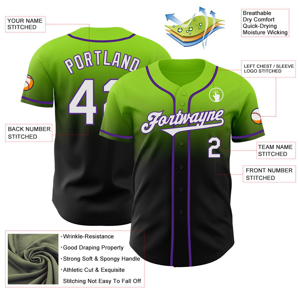 Custom Neon Green Black-Purple Authentic Fade Fashion Baseball Jersey - Sky-Custom