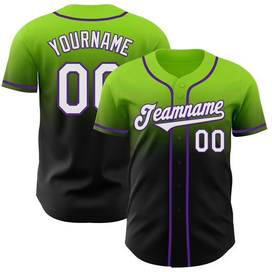 Custom Neon Green Black-Purple Authentic Fade Fashion Baseball Jersey - Sky-Custom