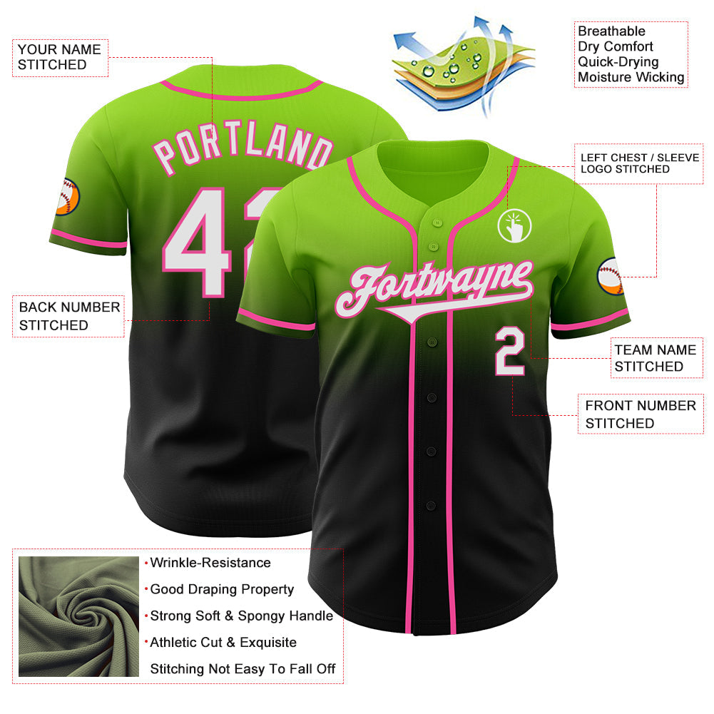 Custom Neon Green Black-Pink Authentic Fade Fashion Baseball Jersey - Sky-Custom