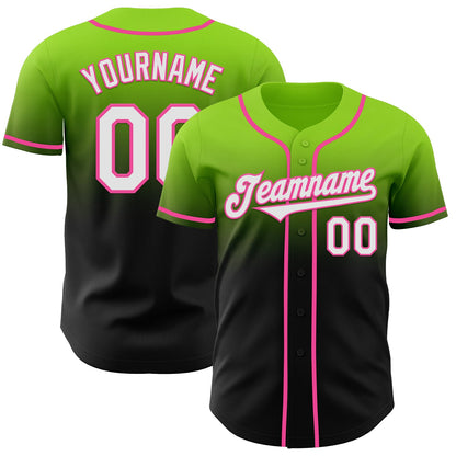 Custom Neon Green Black-Pink Authentic Fade Fashion Baseball Jersey - Sky-Custom