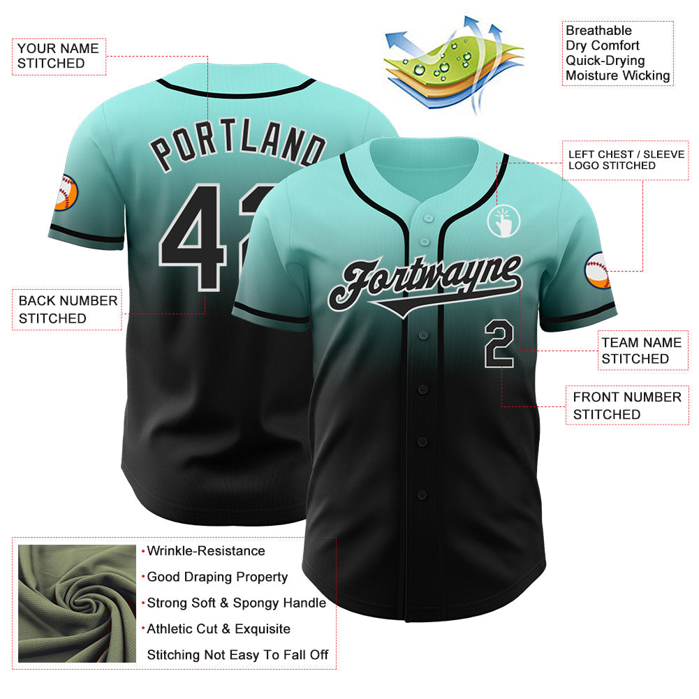 Custom Ice Blue Black-White Authentic Fade Fashion Baseball Jersey - Sky-Custom