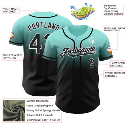 Custom Ice Blue Black-White Authentic Fade Fashion Baseball Jersey - Sky-Custom