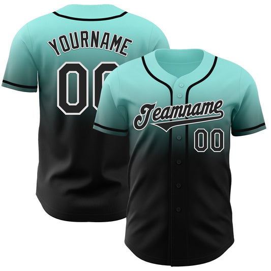 Custom Ice Blue Black-White Authentic Fade Fashion Baseball Jersey - Sky-Custom