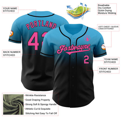 Custom Sky Blue Pink-Black Authentic Fade Fashion Baseball Jersey - Sky-Custom