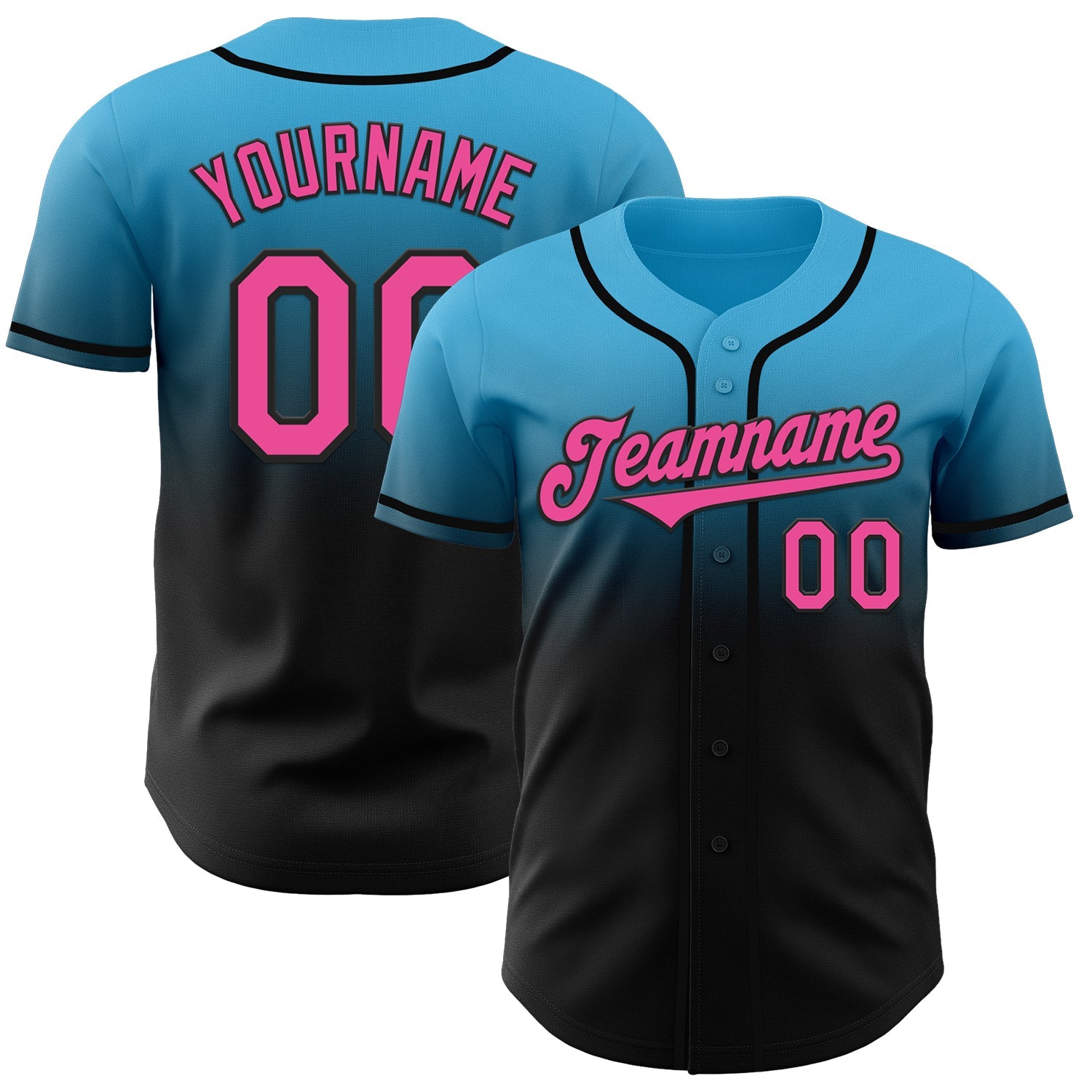 Custom Sky Blue Pink-Black Authentic Fade Fashion Baseball Jersey - Sky-Custom